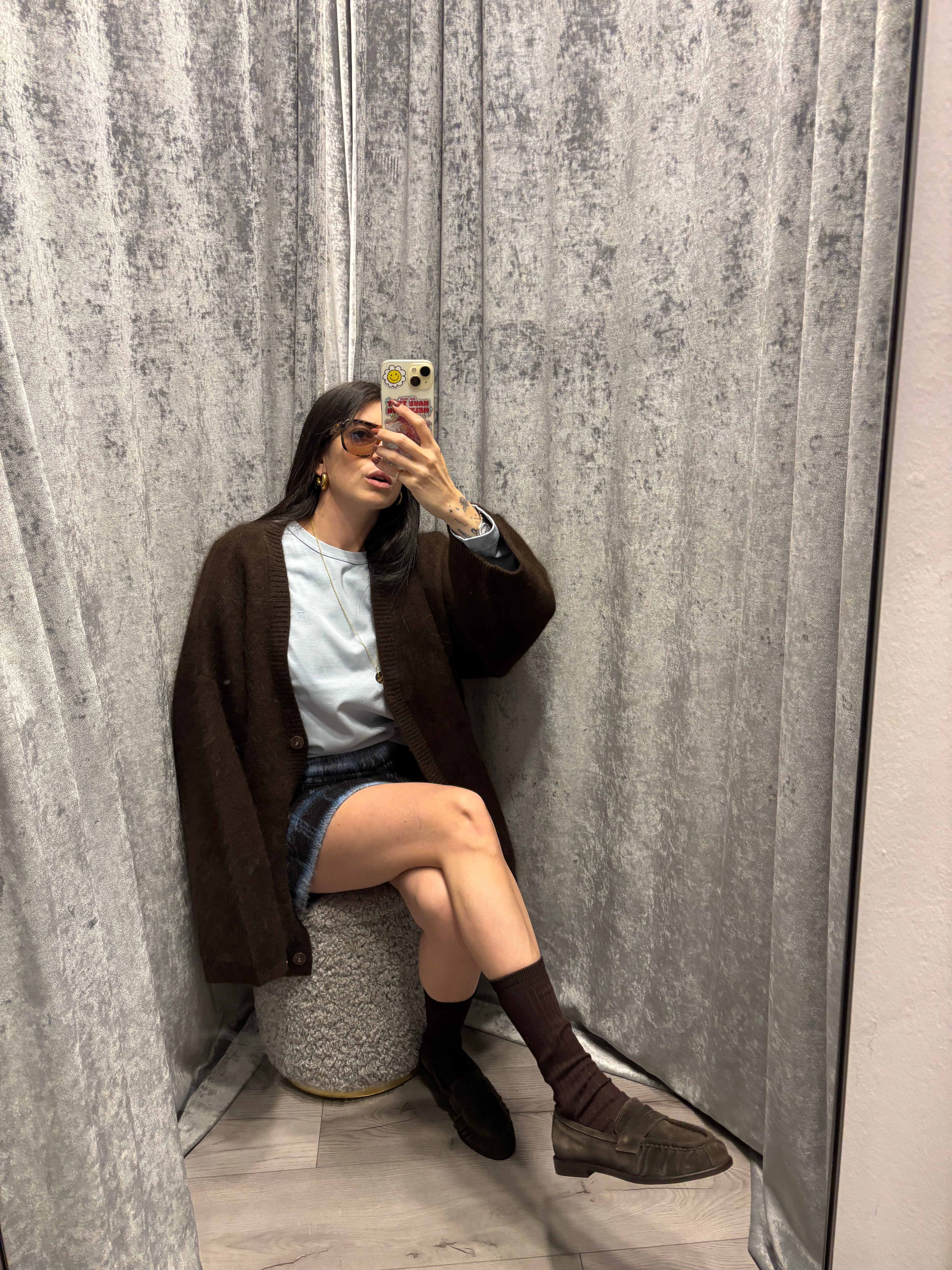 Minigonna check tasche patch