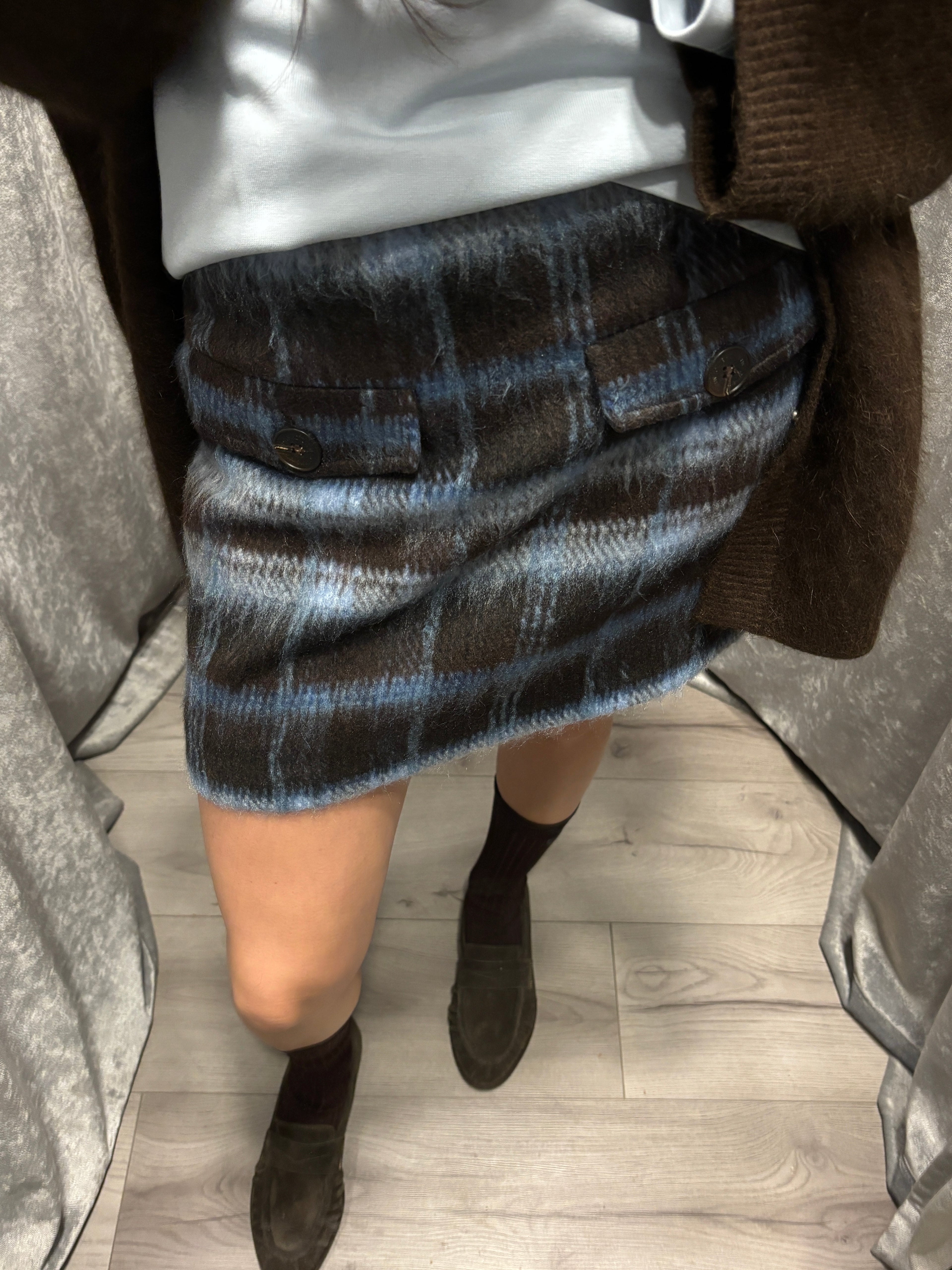 Minigonna check tasche patch