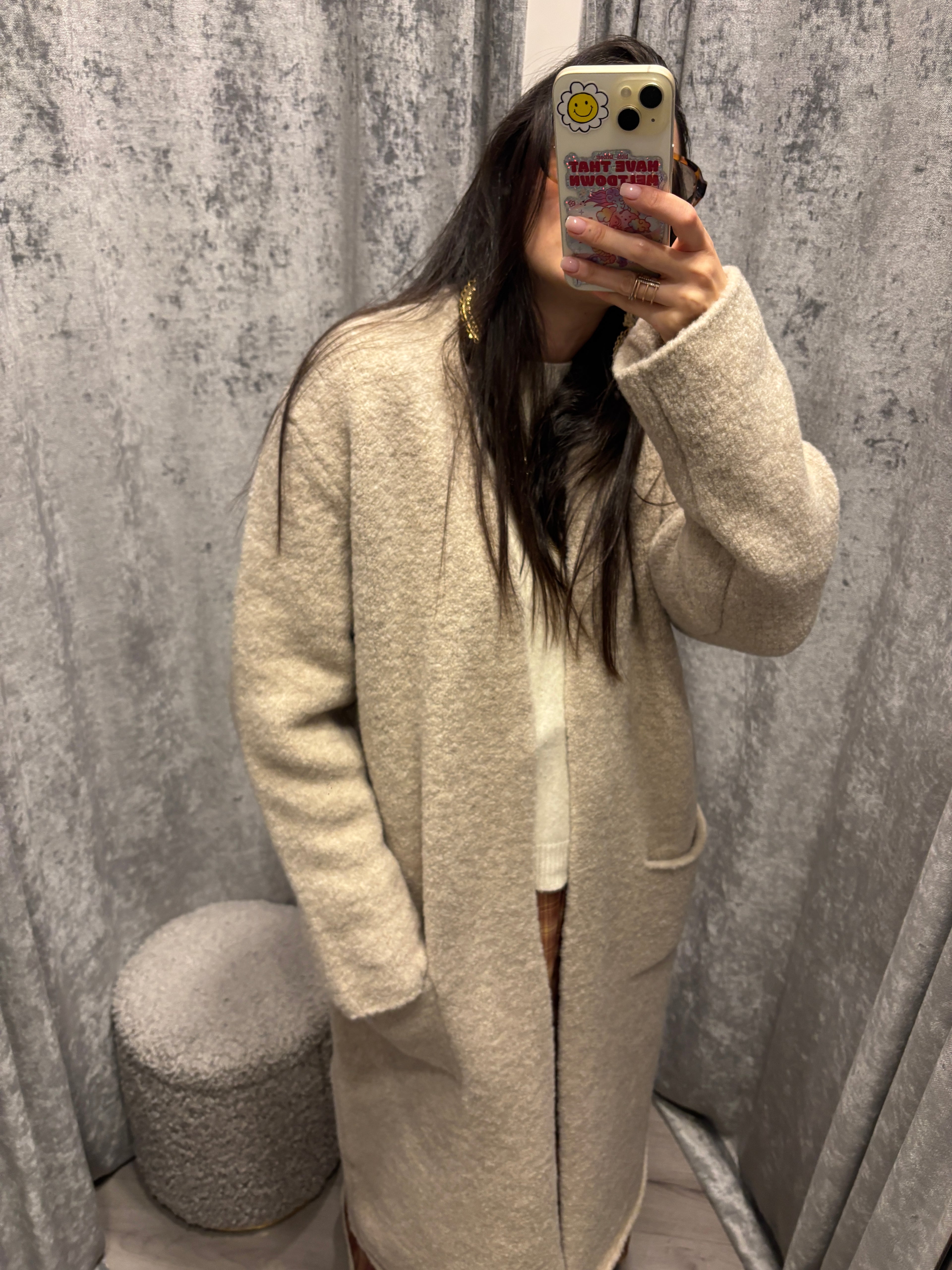 Cardigan lungo con tasche sciallato