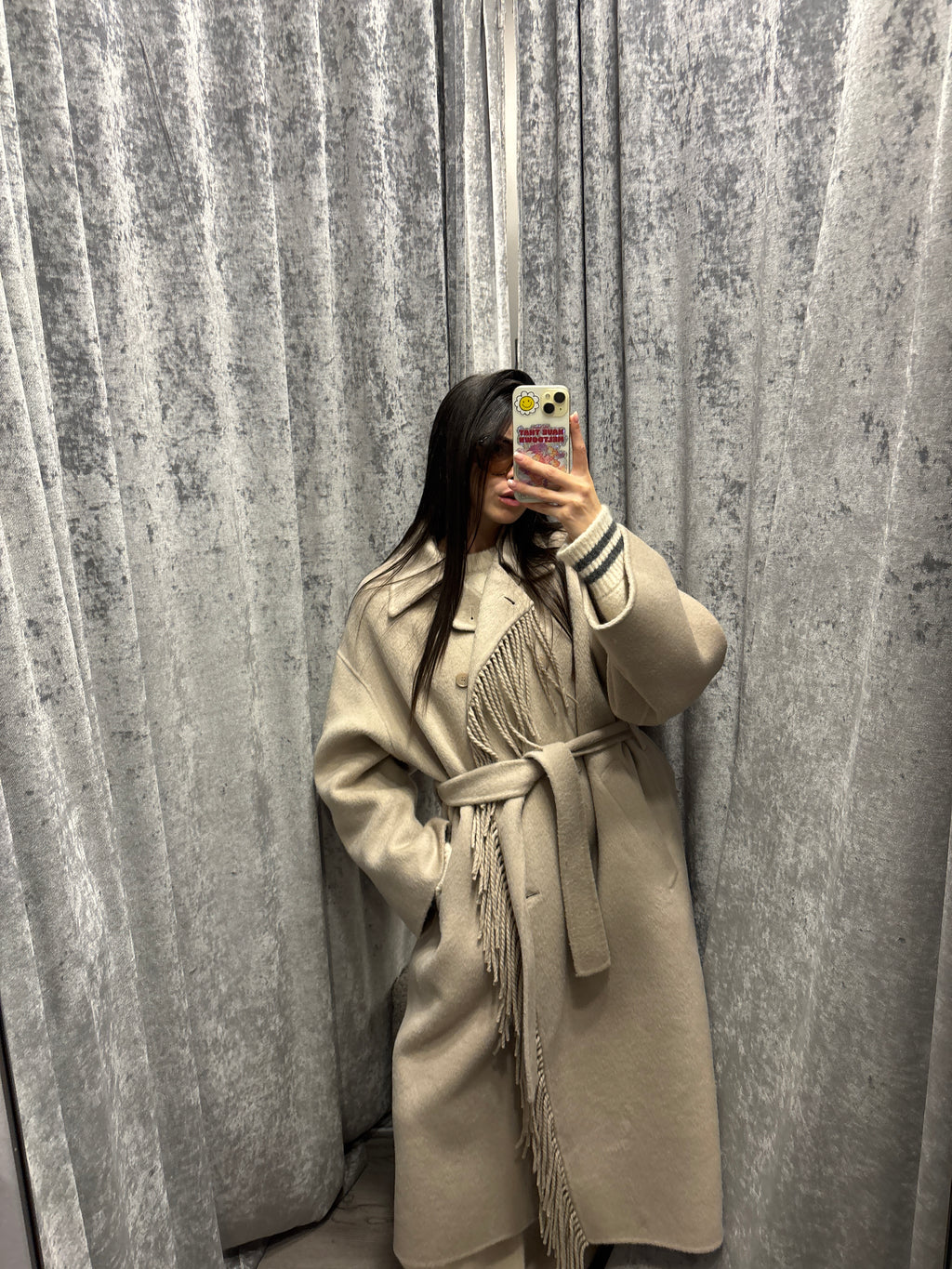 Cappotto frangia doppiopetto