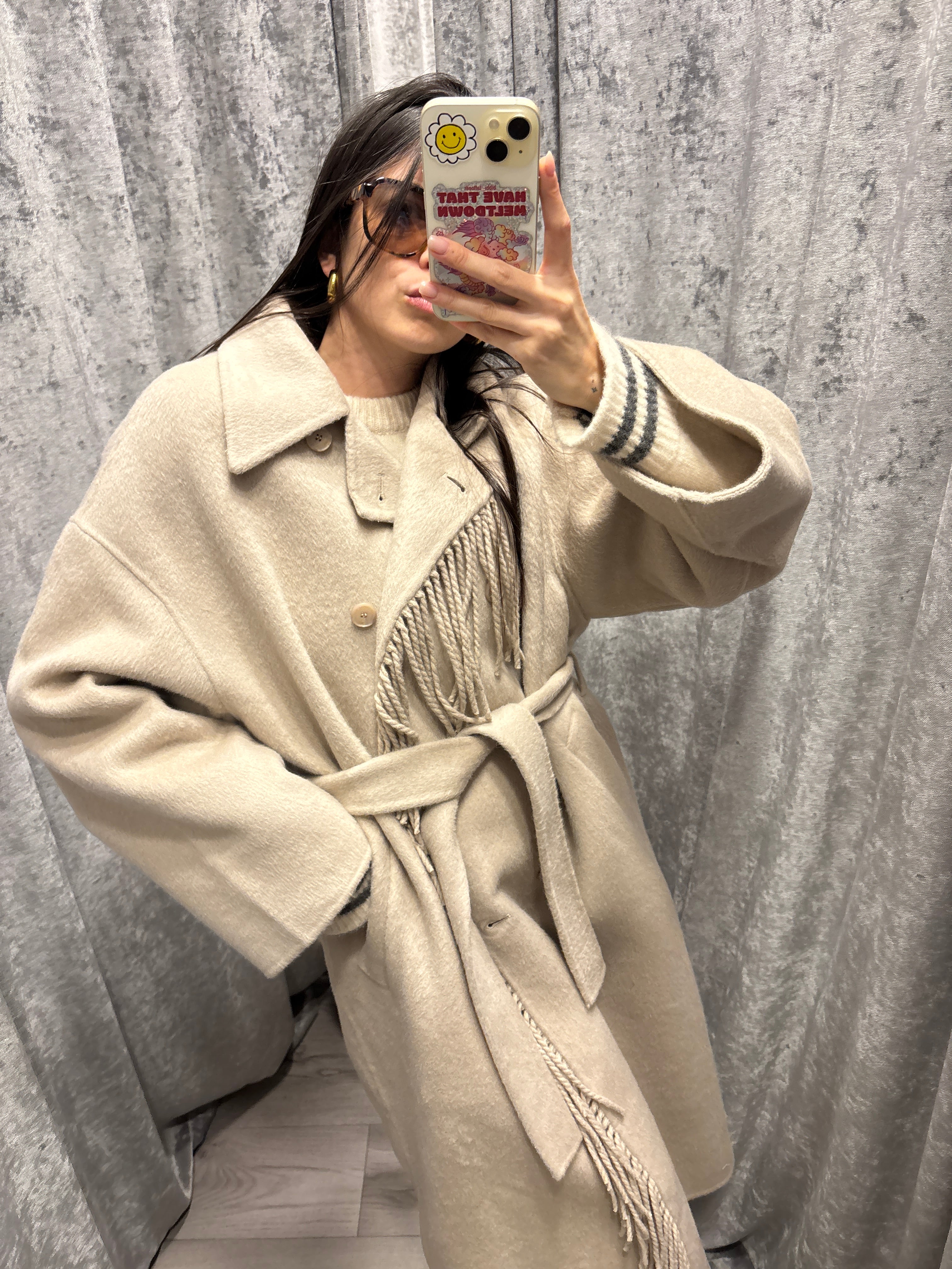 Cappotto frangia doppiopetto