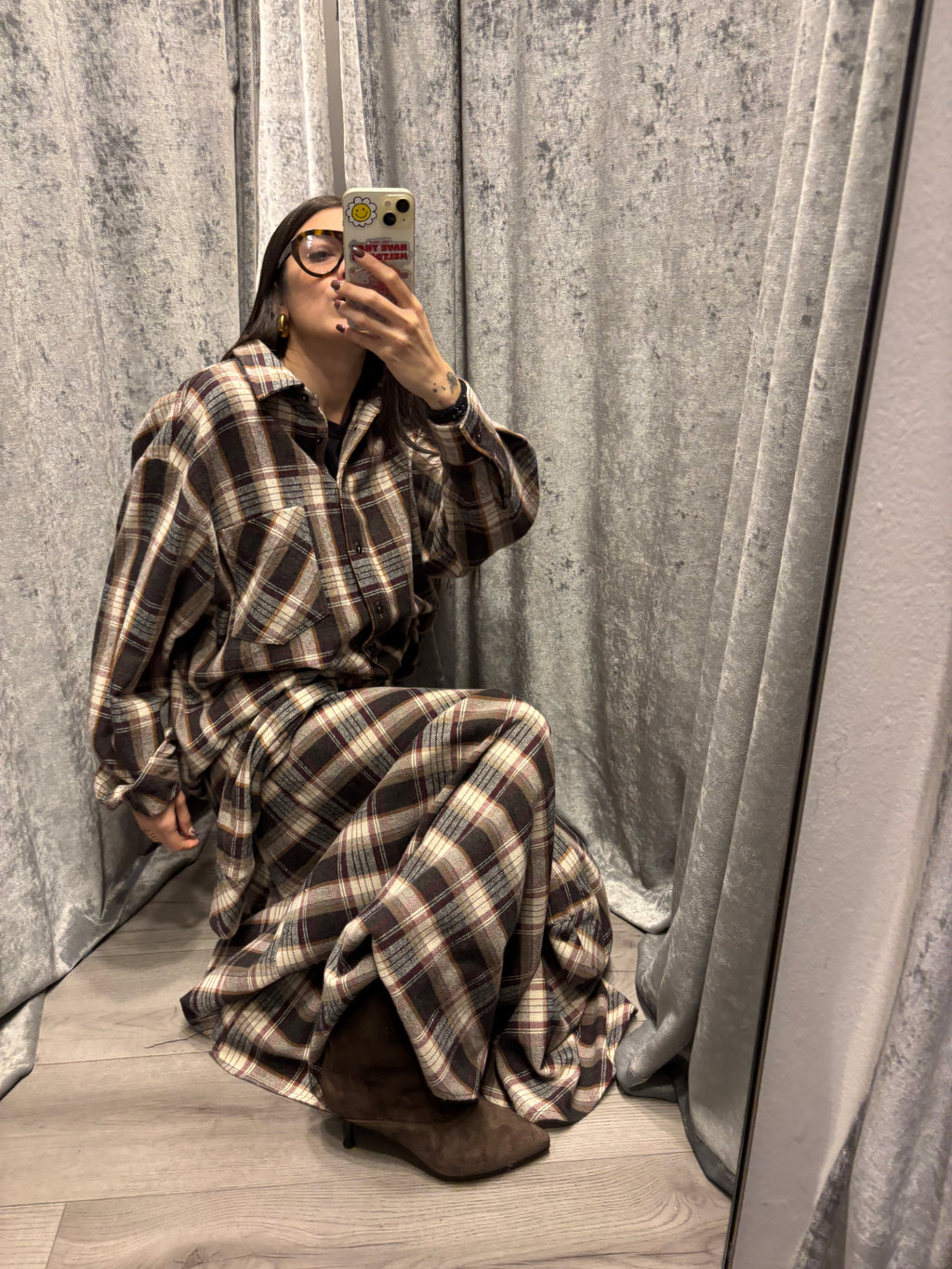 Gonna a ruota check dettaglio cintura