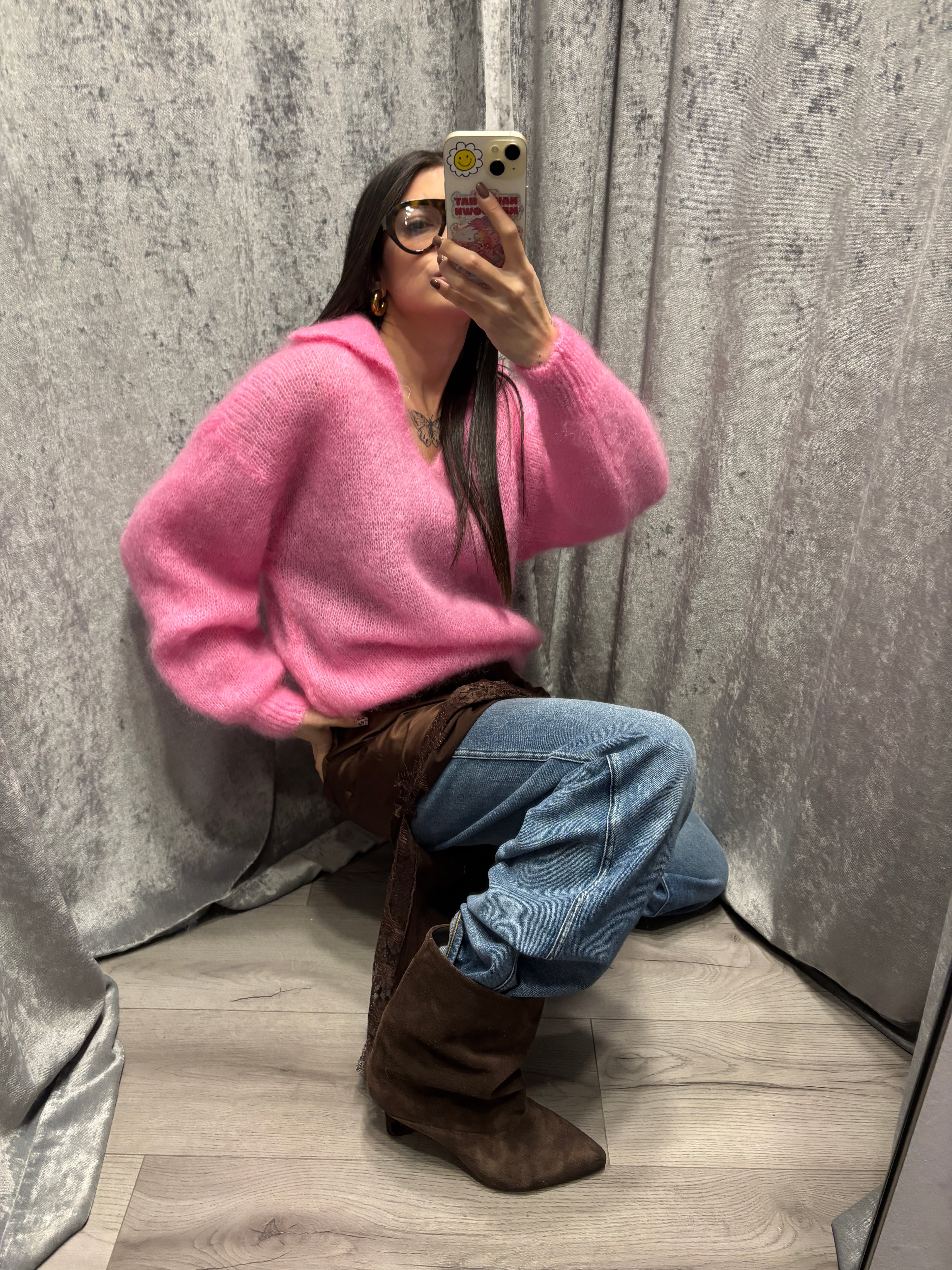 Polo scollo V mohair