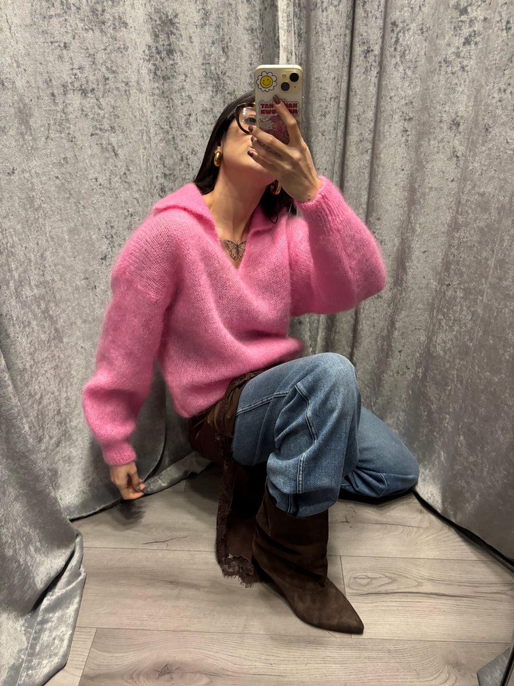 Polo scollo V mohair