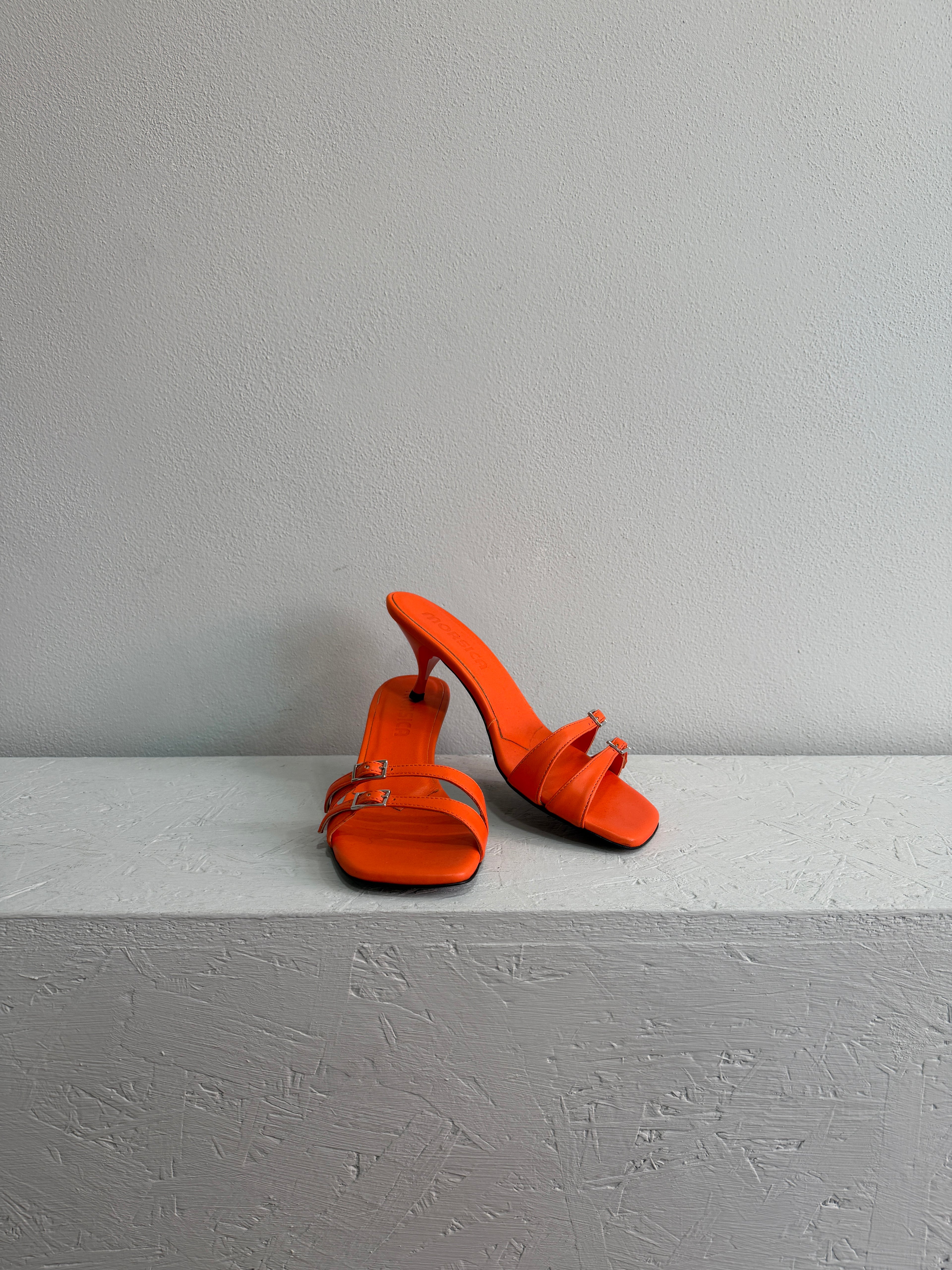 Mules sandalo in nappa arancione