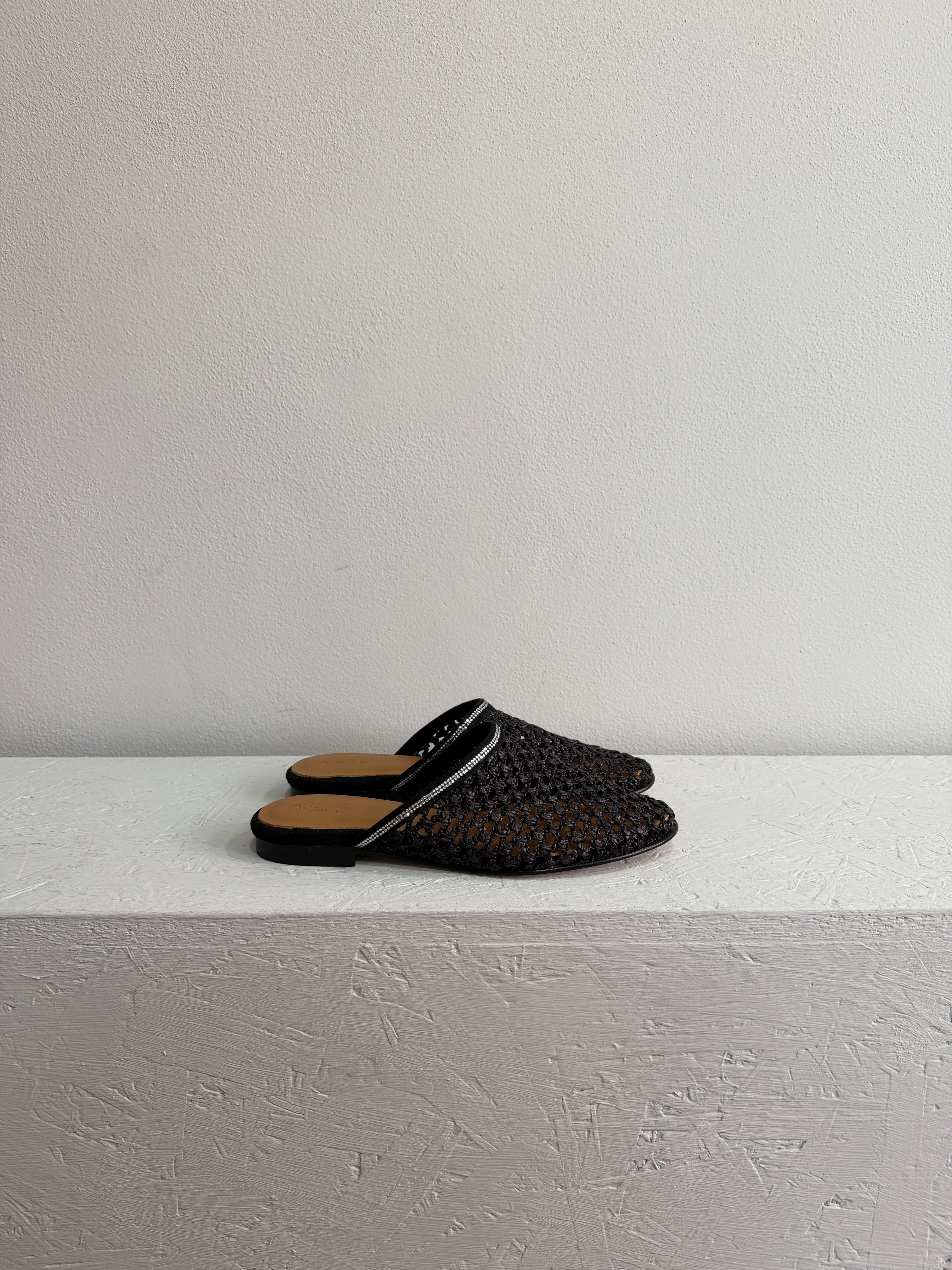 Ciabatta flat in rafia con strass