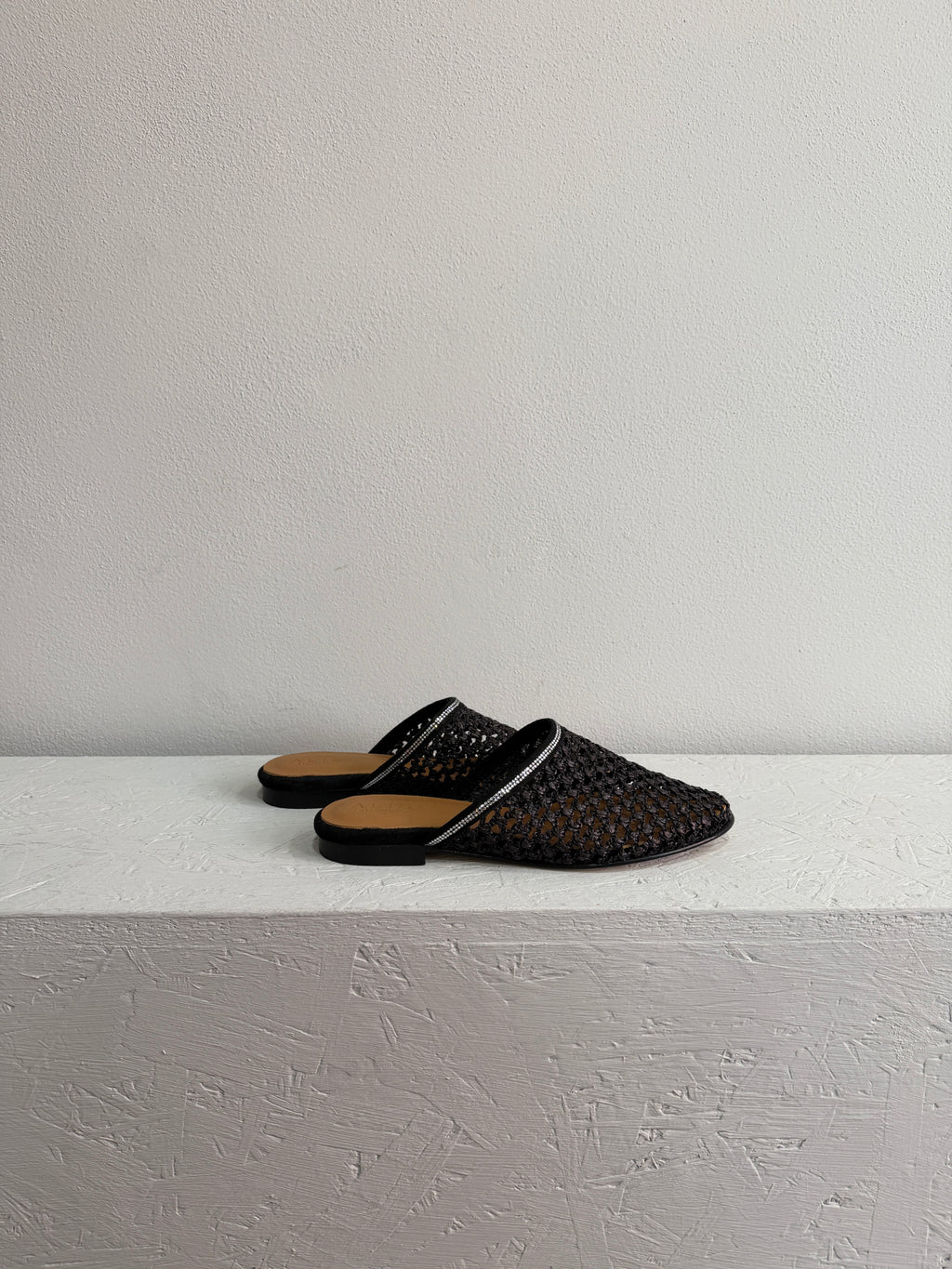 Ciabatta flat in rafia con strass