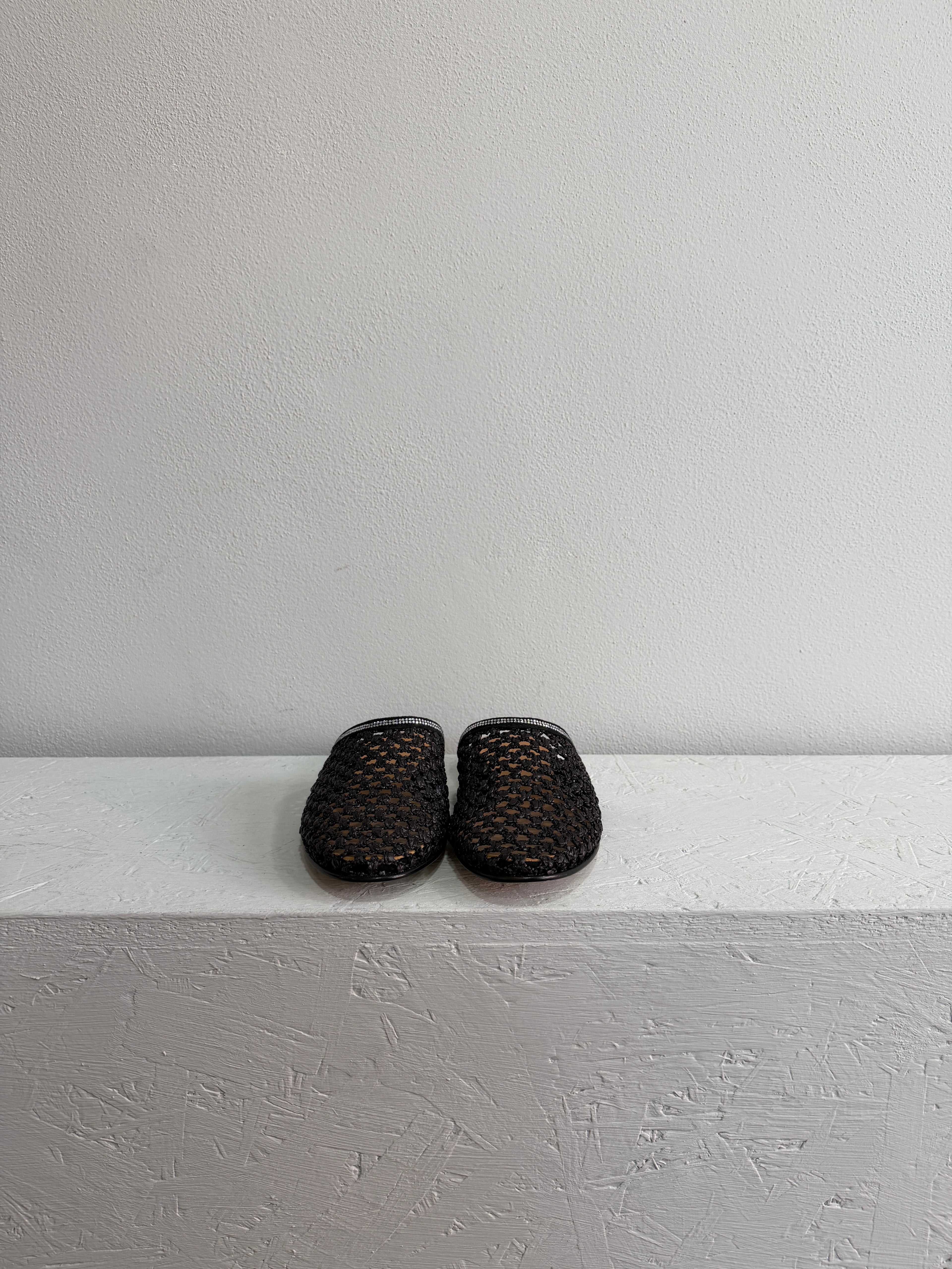 Ciabatta flat in rafia con strass