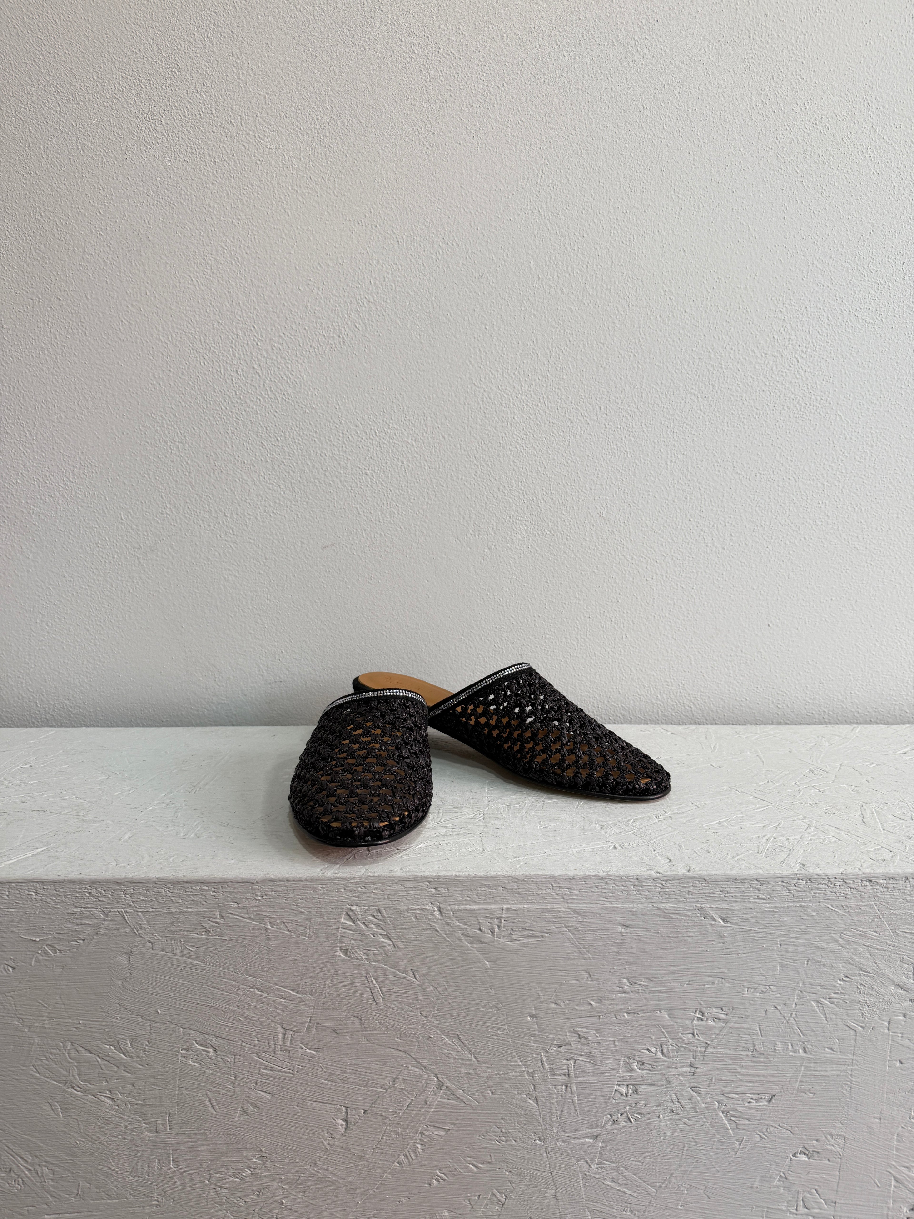 Ciabatta flat in rafia con strass