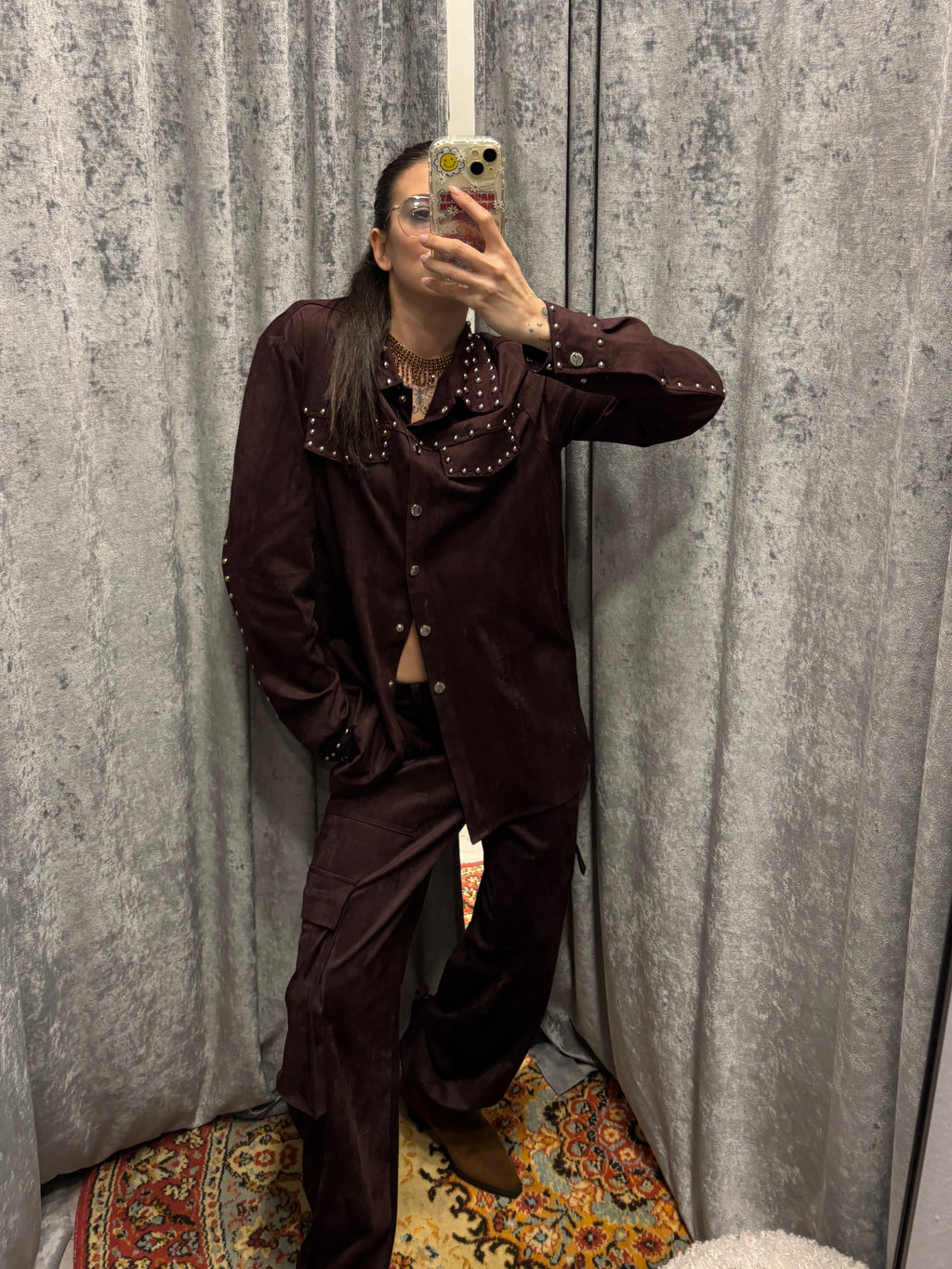 CAMICIA IN CAMOSCIO CON BORCHIE