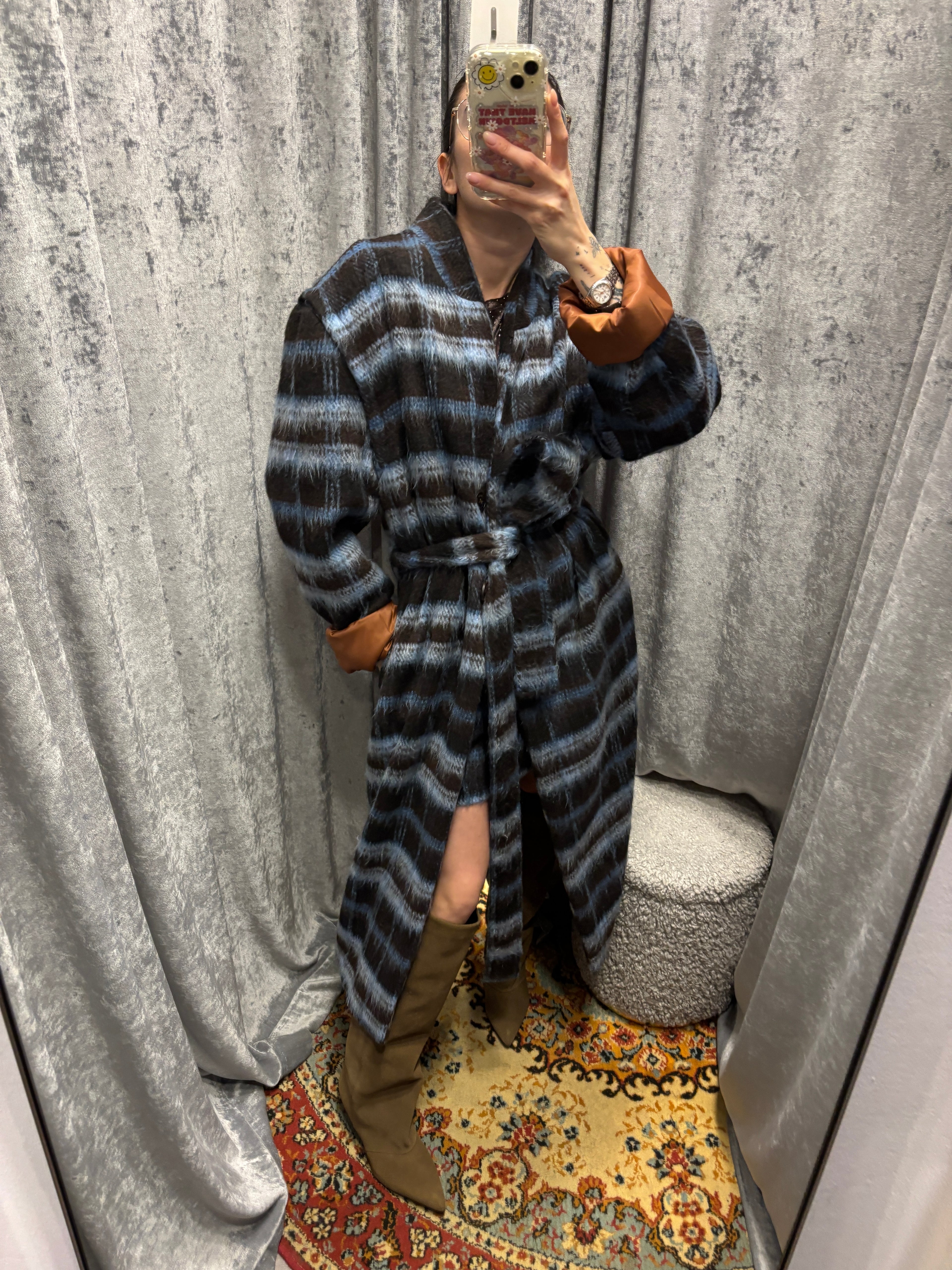 CAPPOTTO LUNGO IN PANNO CHECK  