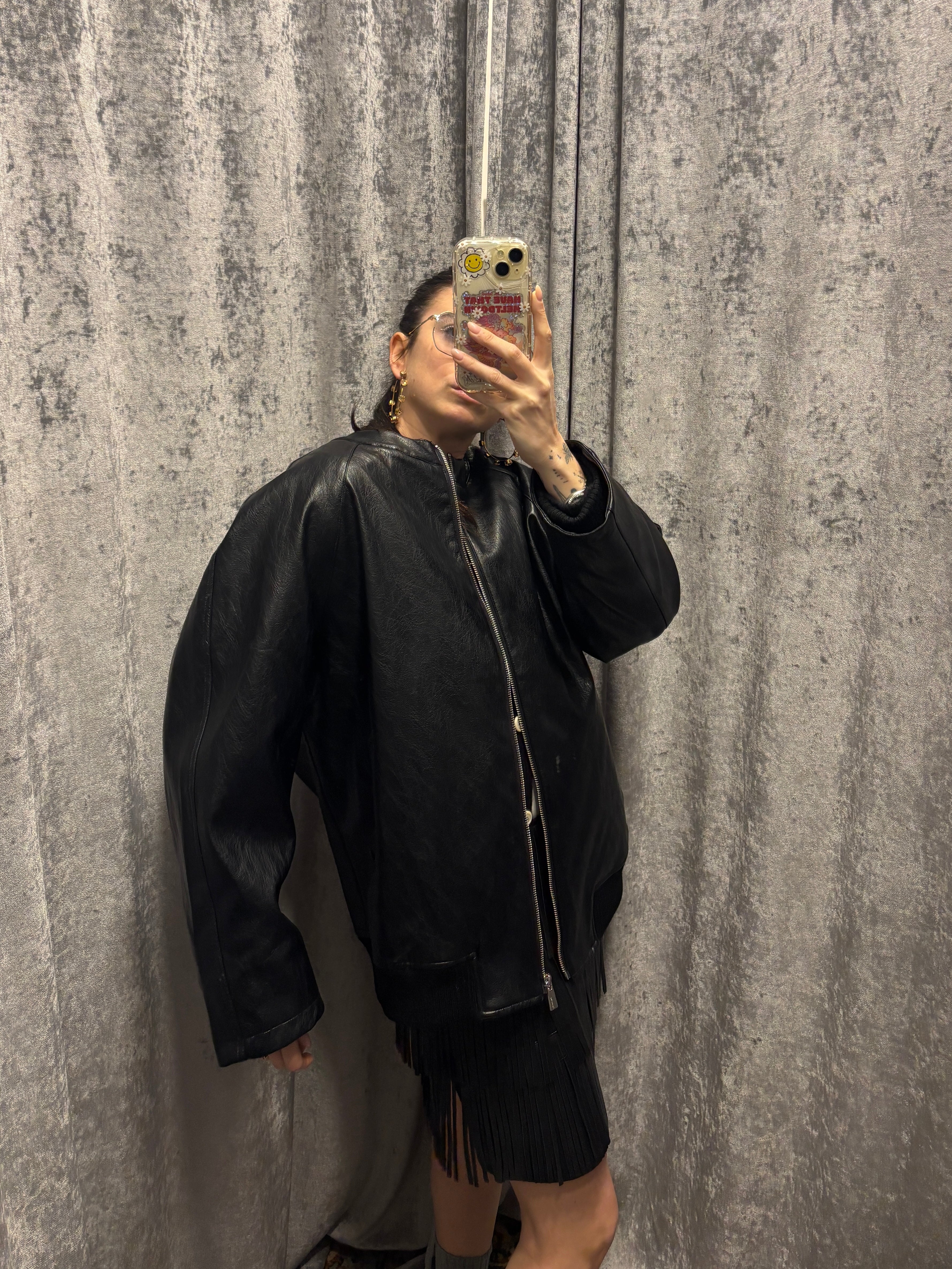 BOMBER IN PELLE OVER CON SPALLA SCESA