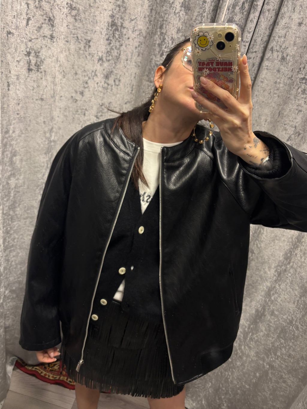 BOMBER IN PELLE OVER CON SPALLA SCESA