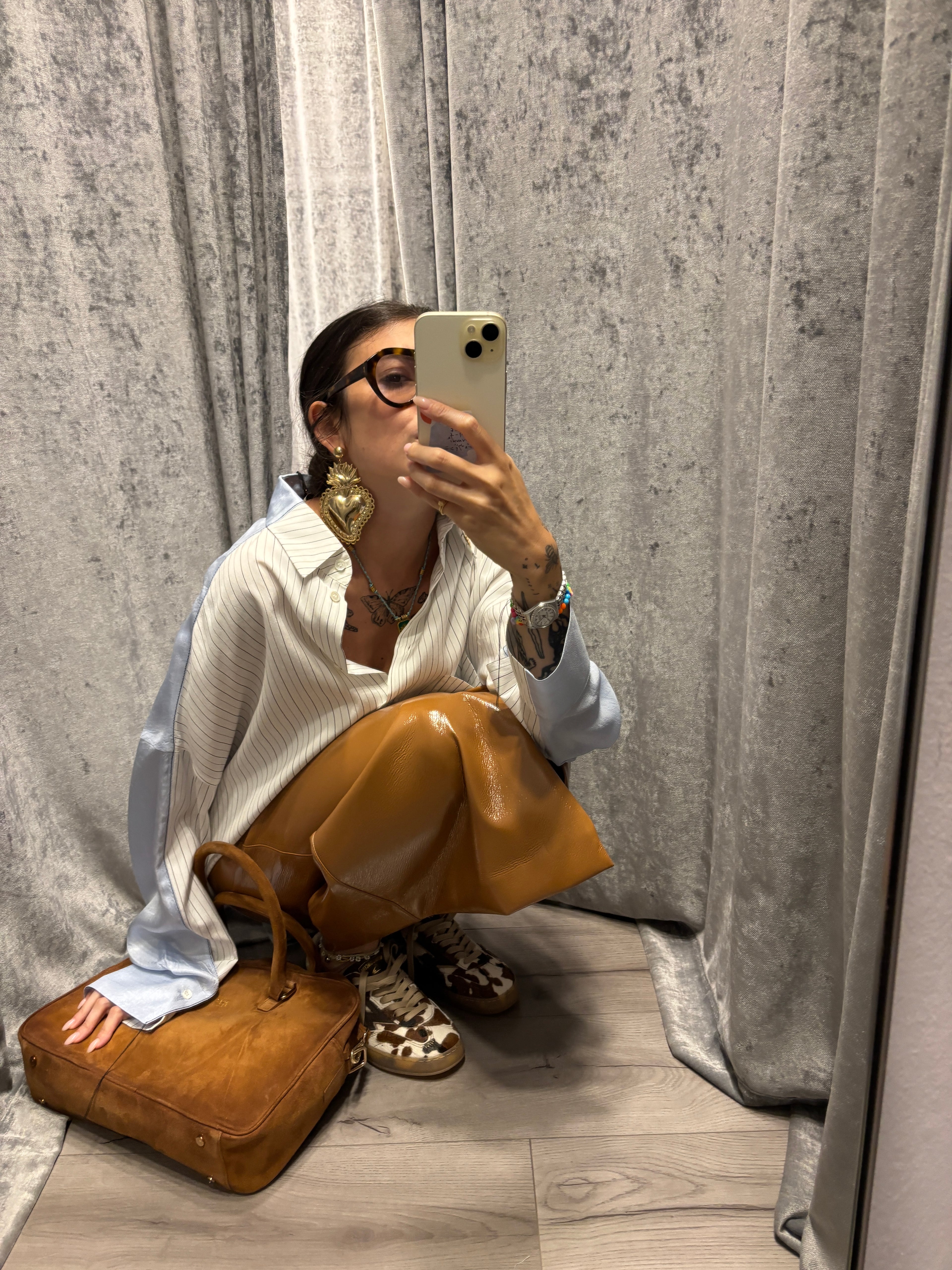 Camicia oversize bimateriale