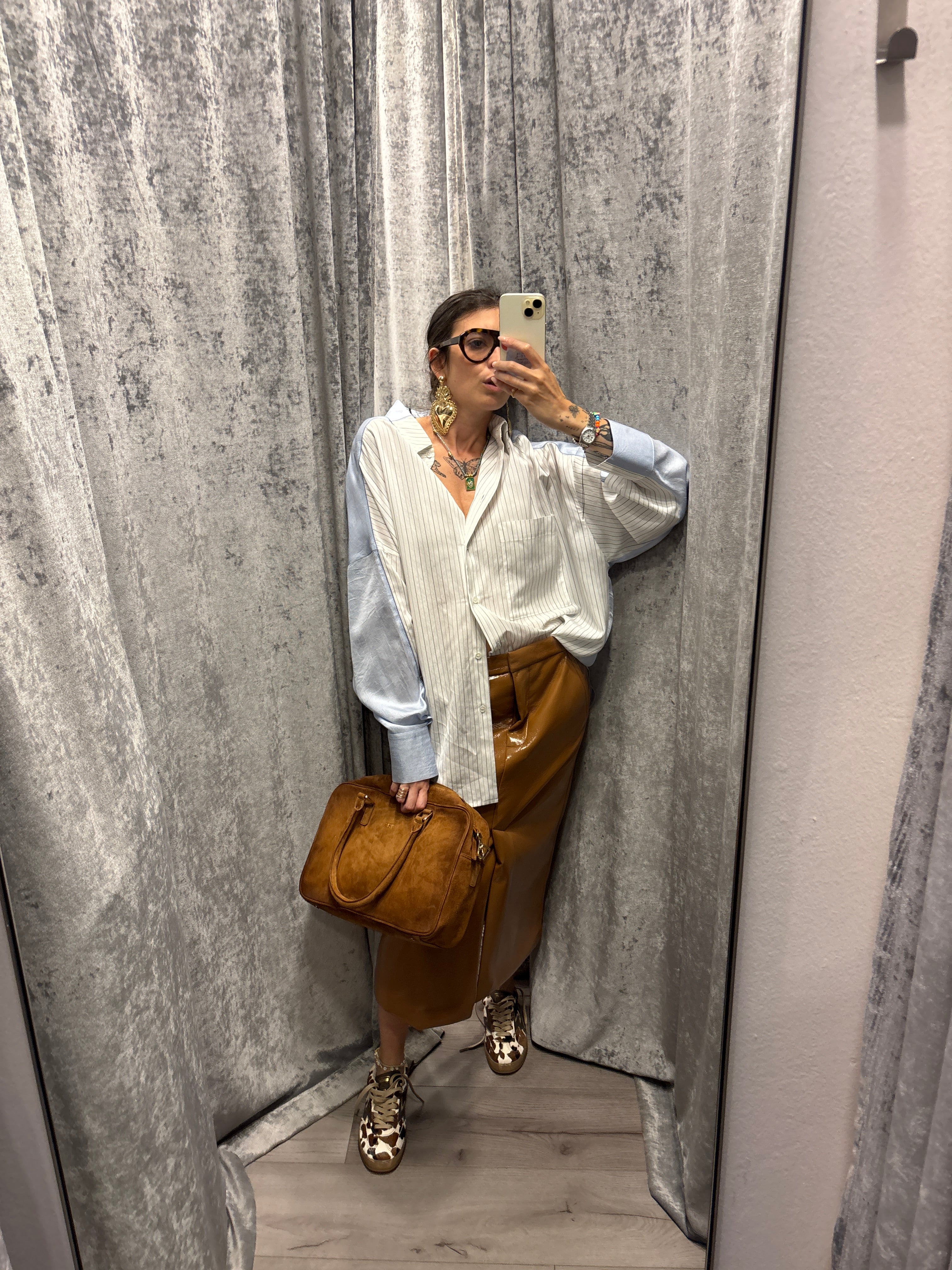 Camicia oversize bimateriale