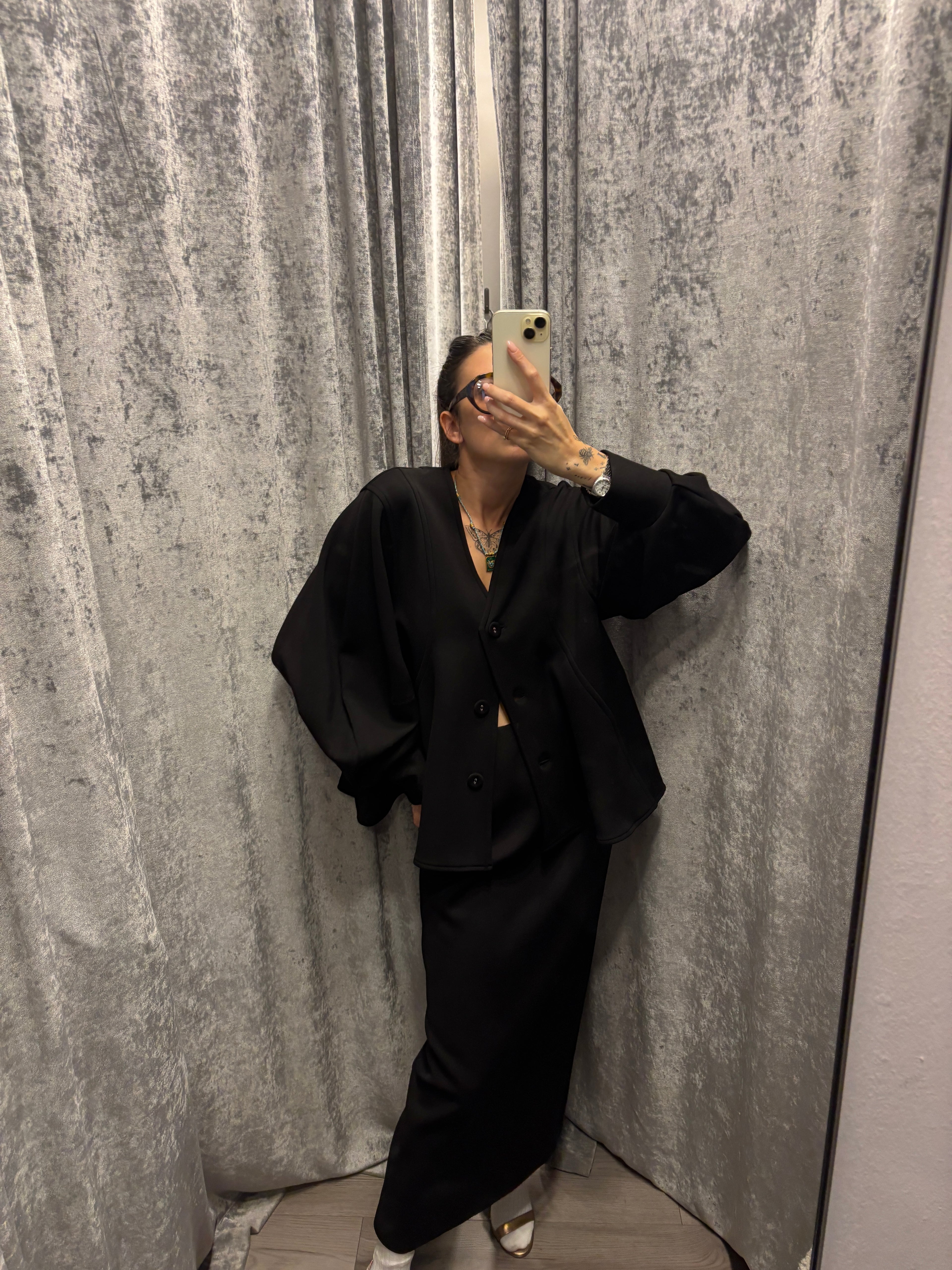 Cardigan in neoprene manica a palloncino
