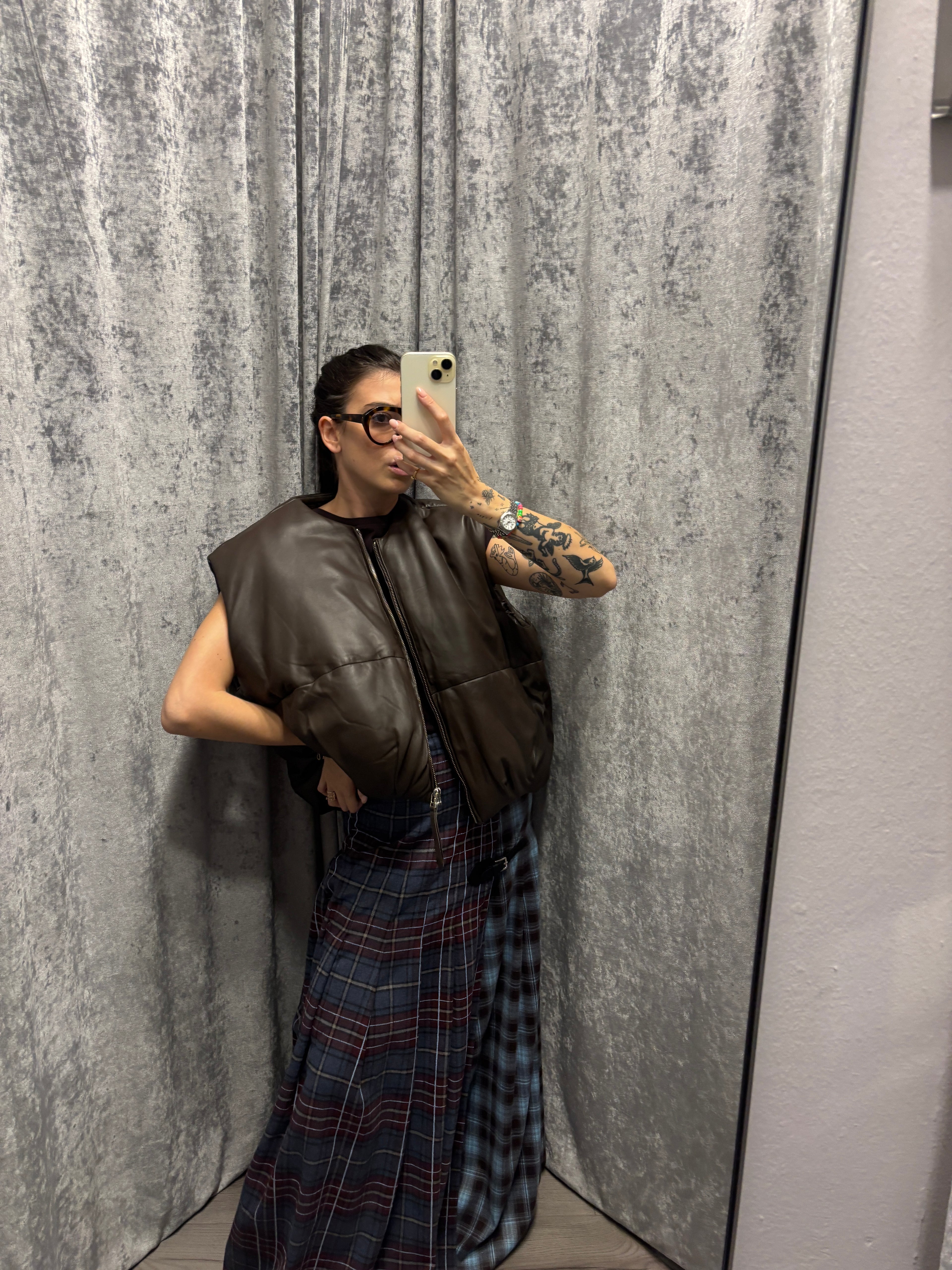 Bomber smanicato in pelle