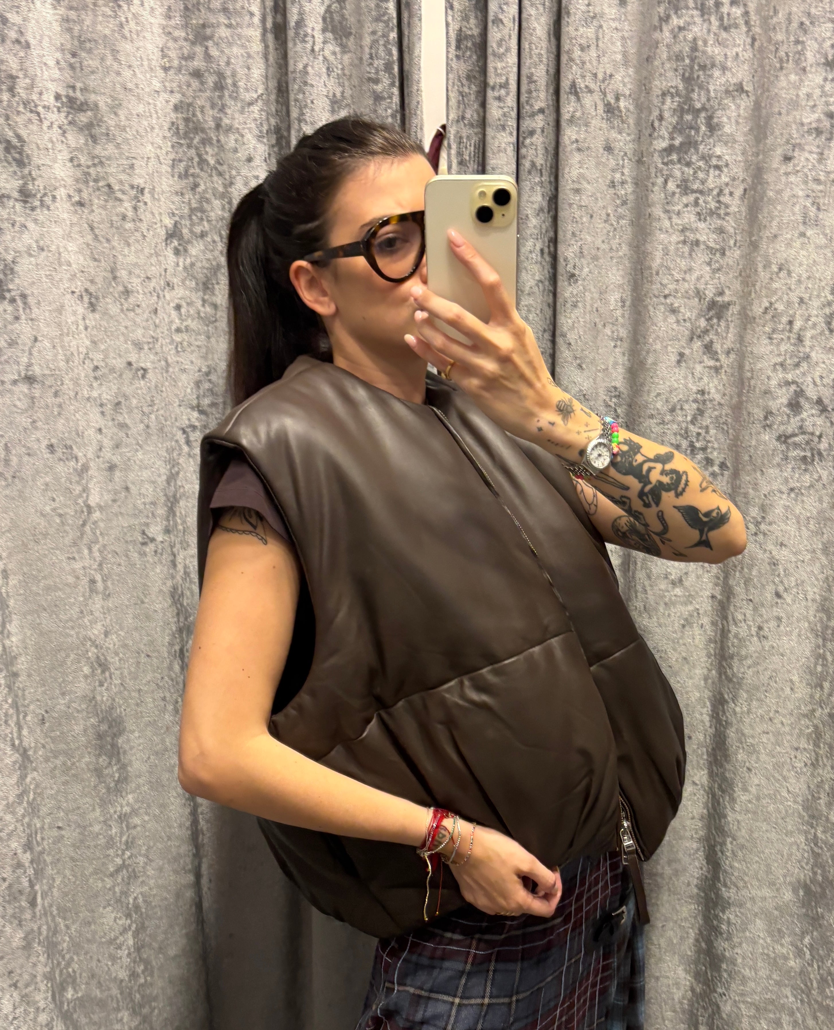 Bomber smanicato in pelle