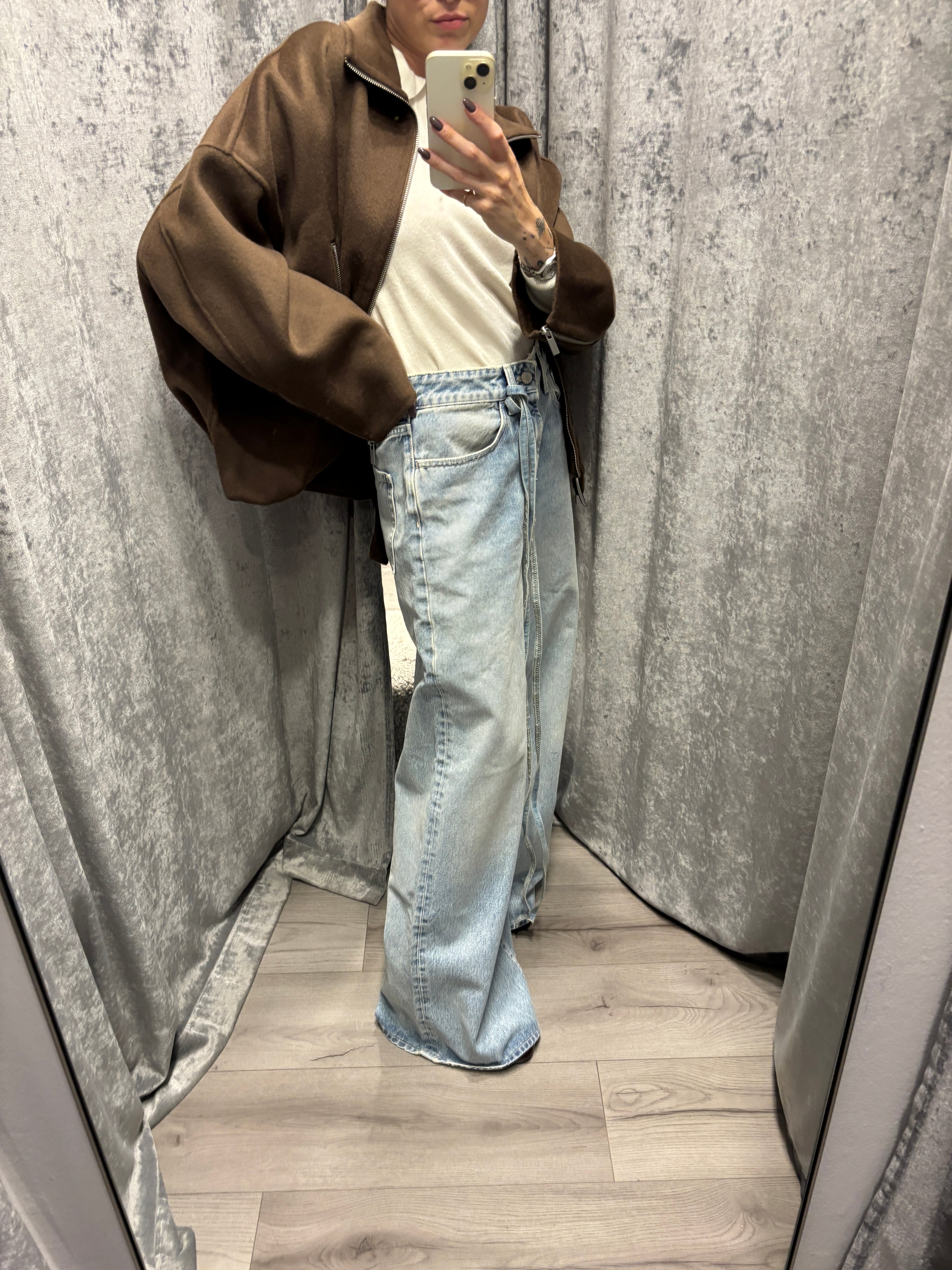 Denim palazzo con cintura in vita