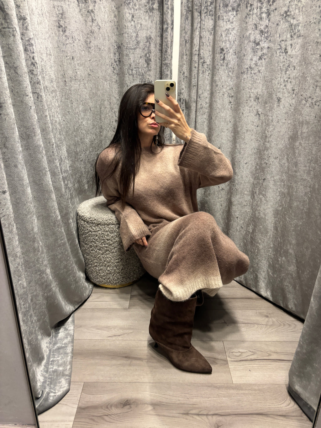 Abito in maglia lungo fantasia